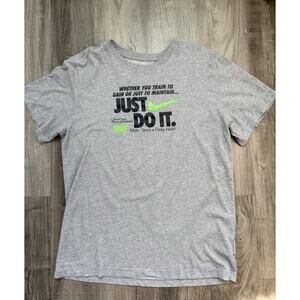 Nike Logo T-Shirt Men's Medium Gray Dri-Fit Just Do It Athletic Tee